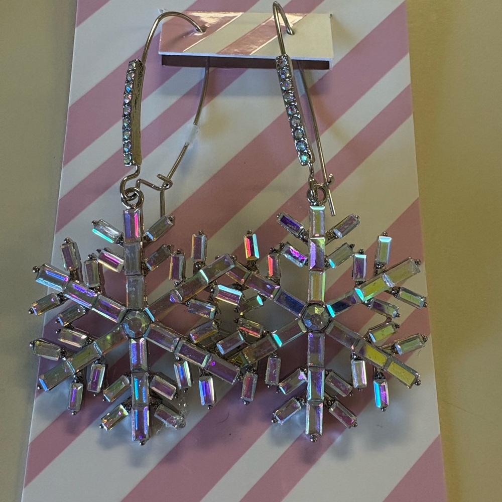 Betsey Johnson Silver and Iridescent Snowflake Earrings